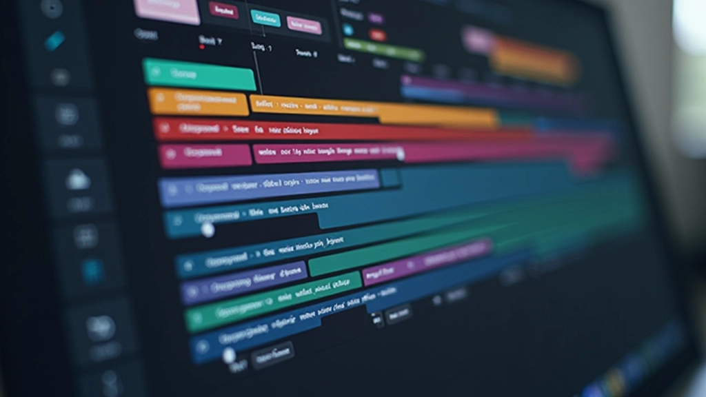 Painel de camadas com cores diferentes aplicadas a cada grupo para organização visual