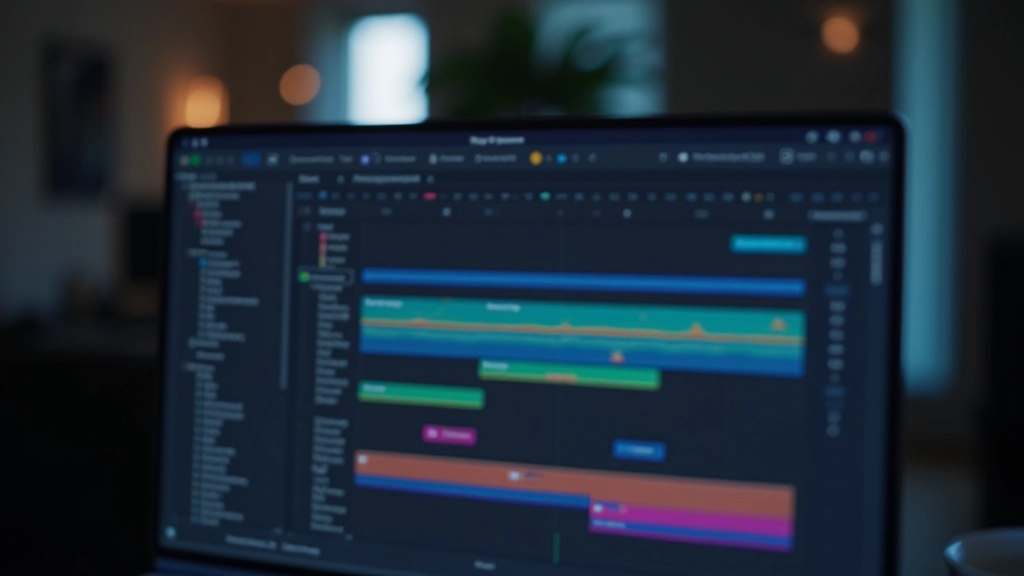 Interface do After Effects com painel de camadas organizado, grupos de cores, hierarquia visual clara